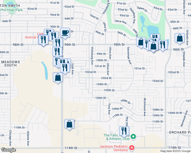 map of restaurants, bars, coffee shops, grocery stores, and more near 4816 103rd Street in Lubbock
