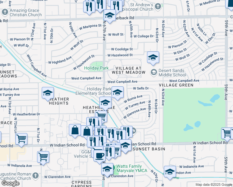 map of restaurants, bars, coffee shops, grocery stores, and more near 4417 North 66th Avenue in Phoenix