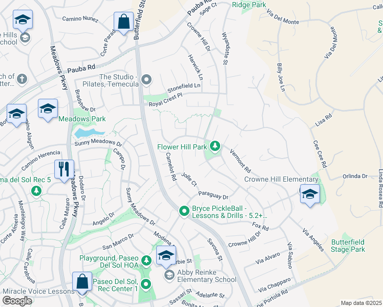 map of restaurants, bars, coffee shops, grocery stores, and more near 42671 Drennon Court in Temecula