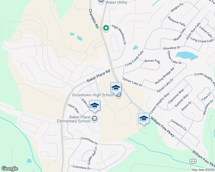 map of restaurants, bars, coffee shops, grocery stores, and more near 420 Baker Place Road in Grovetown