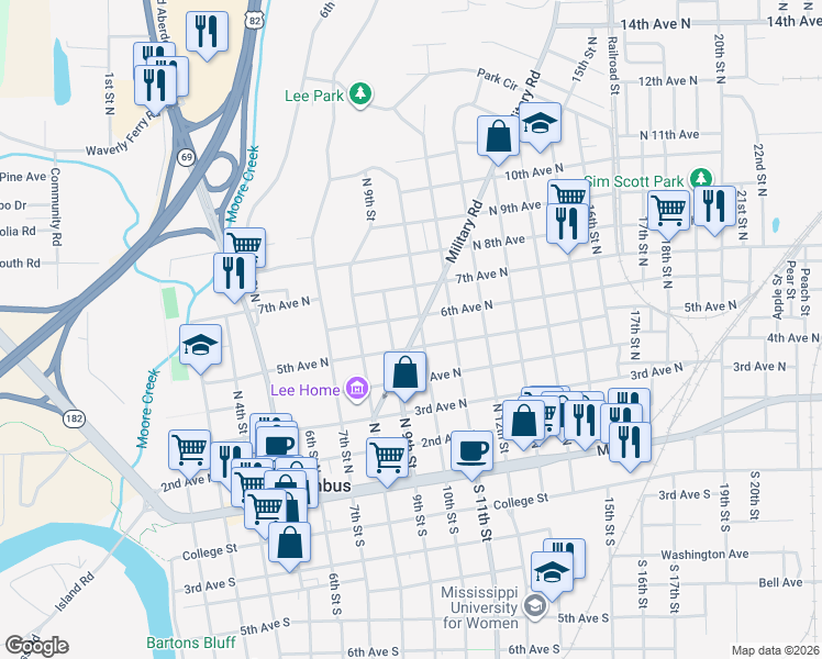 map of restaurants, bars, coffee shops, grocery stores, and more near 515 Military Road in Columbus