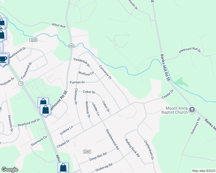 map of restaurants, bars, coffee shops, grocery stores, and more near 28 Vanderbilt Drive in Aiken