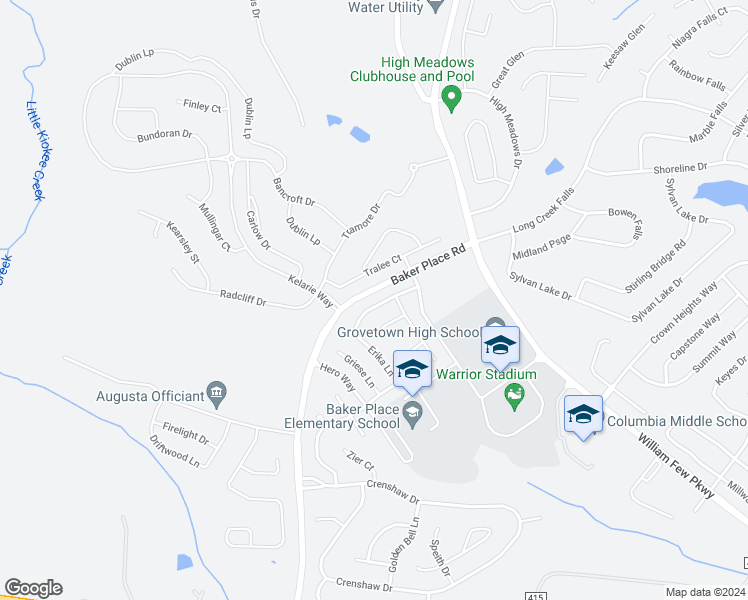 map of restaurants, bars, coffee shops, grocery stores, and more near 928 Erika Lane in Grovetown