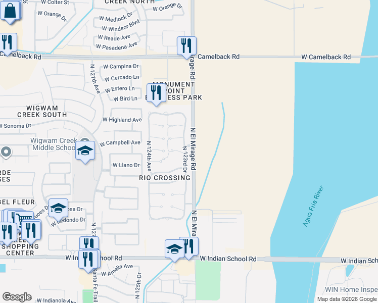 map of restaurants, bars, coffee shops, grocery stores, and more near 4605 North 123rd Drive in Avondale