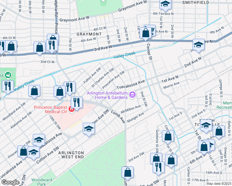 map of restaurants, bars, coffee shops, grocery stores, and more near 501 Tuscaloosa Avenue in Birmingham