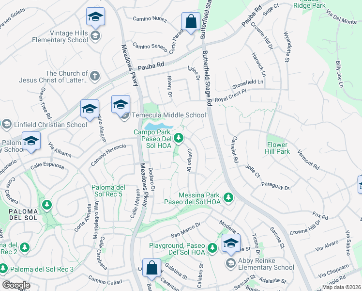 map of restaurants, bars, coffee shops, grocery stores, and more near 32511 Campo Drive in Temecula