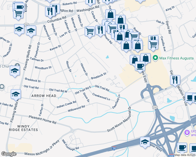 map of restaurants, bars, coffee shops, grocery stores, and more near 3960 Braddock Street in Martinez