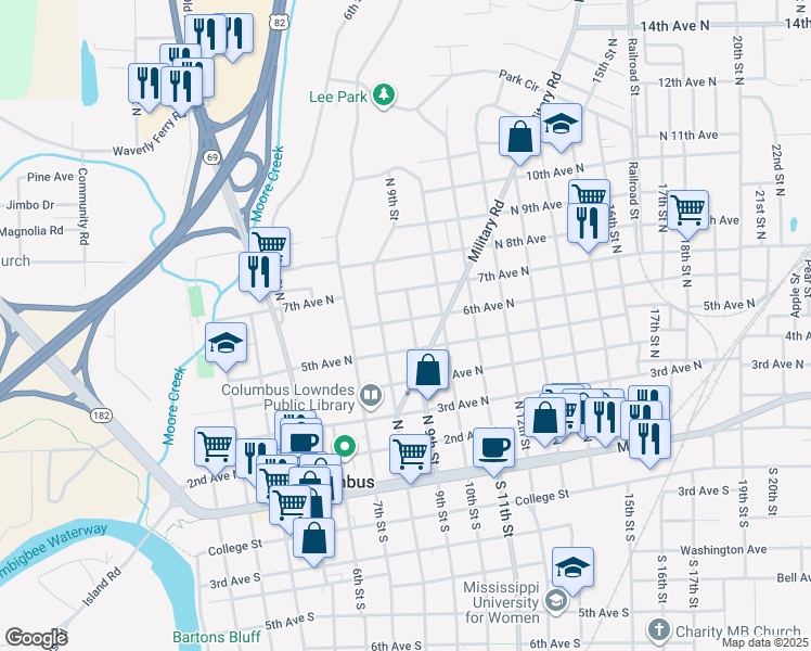 map of restaurants, bars, coffee shops, grocery stores, and more near 515 North 9th Street in Columbus
