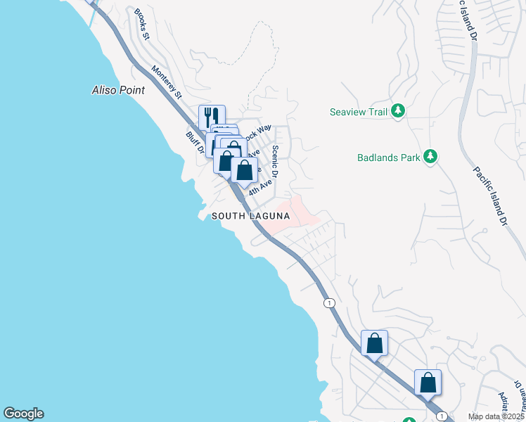 map of restaurants, bars, coffee shops, grocery stores, and more near 31834 Virginia Way in Laguna Beach