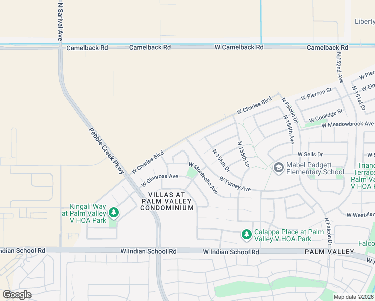 map of restaurants, bars, coffee shops, grocery stores, and more near 4385 North 157th Lane in Goodyear