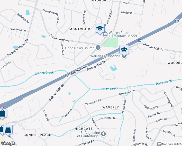 map of restaurants, bars, coffee shops, grocery stores, and more near 3170 Skinner Mill Road in Augusta