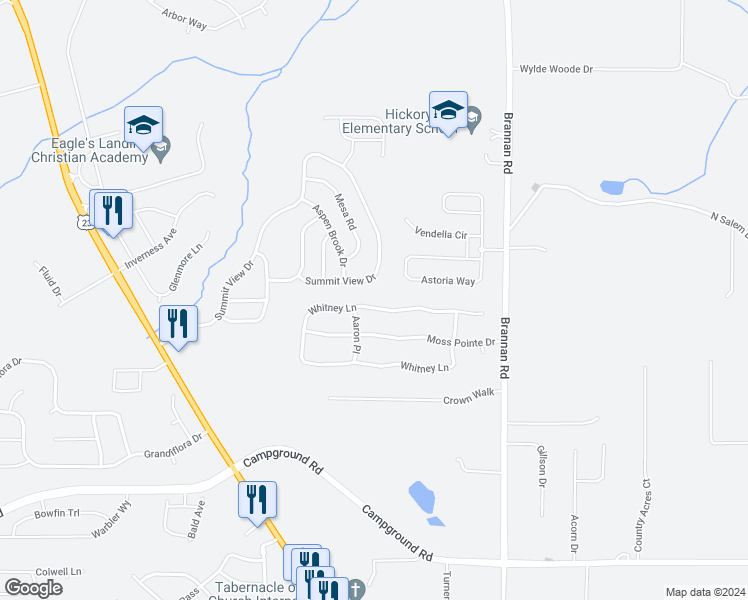 map of restaurants, bars, coffee shops, grocery stores, and more near 361 Whitney Lane in McDonough
