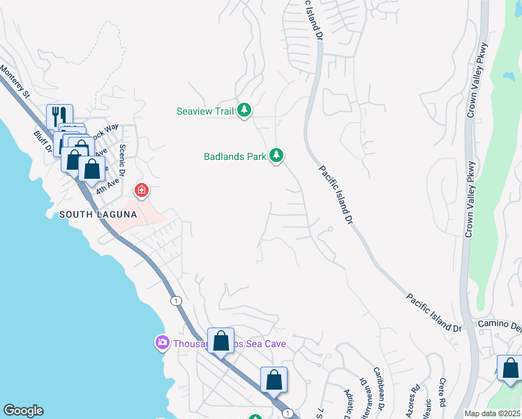 map of restaurants, bars, coffee shops, grocery stores, and more near 31821 Monarch Crest in Laguna Niguel