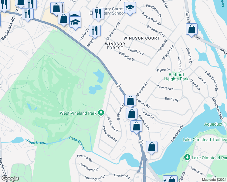 map of restaurants, bars, coffee shops, grocery stores, and more near 2425 Cherokee Road in Augusta