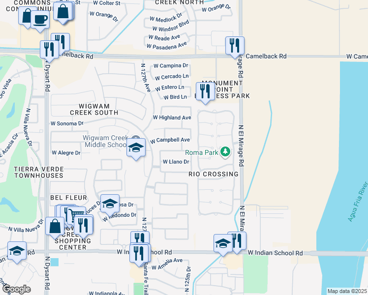 map of restaurants, bars, coffee shops, grocery stores, and more near 12516 West Alegre Drive in Litchfield Park