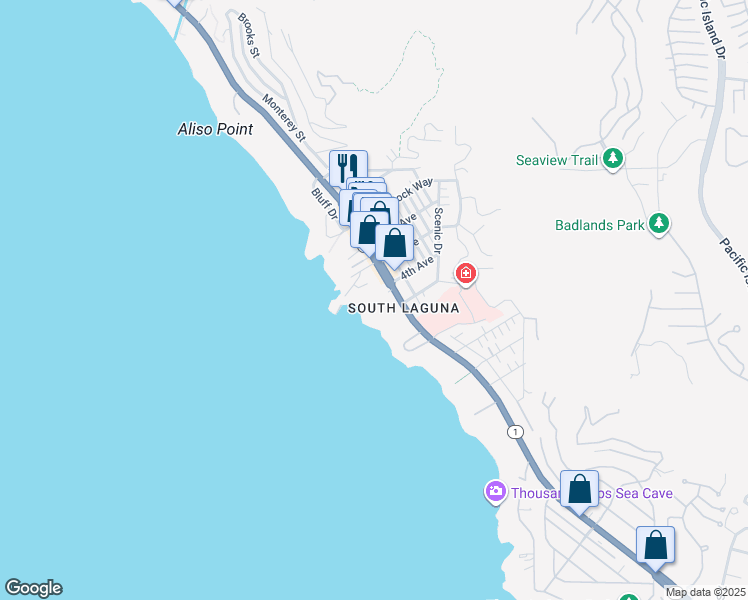 map of restaurants, bars, coffee shops, grocery stores, and more near in Laguna Beach