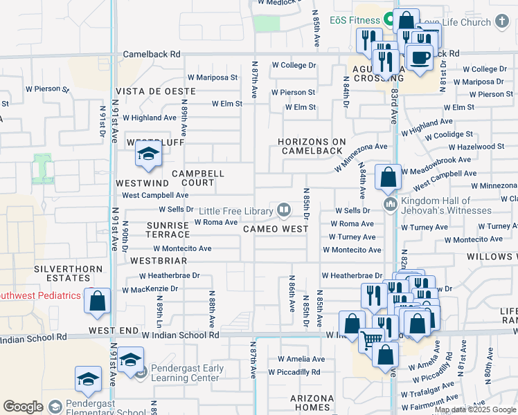 map of restaurants, bars, coffee shops, grocery stores, and more near 4440 North 87th Avenue in Phoenix