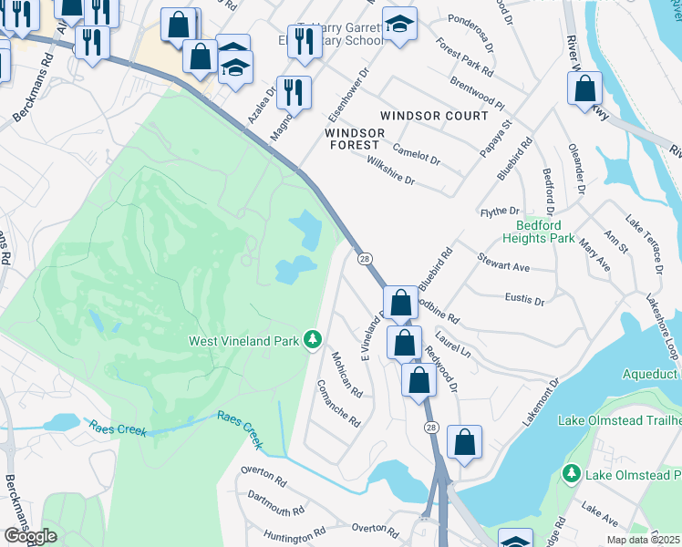 map of restaurants, bars, coffee shops, grocery stores, and more near 214 West Vineland Road in Augusta