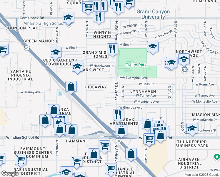 map of restaurants, bars, coffee shops, grocery stores, and more near 4416 North 35th Avenue in Phoenix