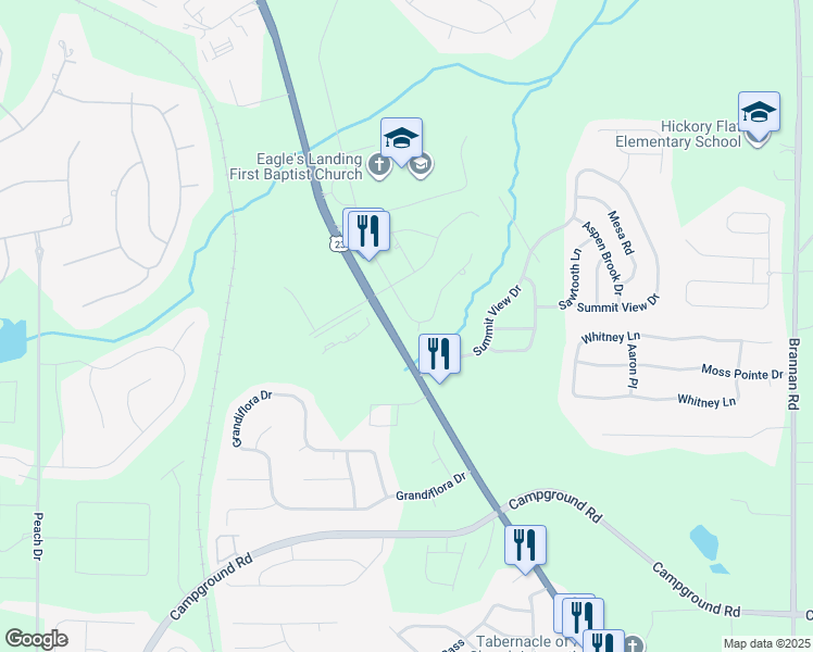 map of restaurants, bars, coffee shops, grocery stores, and more near 116 Glenmore Lane in McDonough