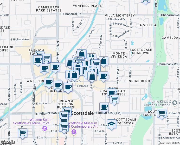 map of restaurants, bars, coffee shops, grocery stores, and more near in Scottsdale