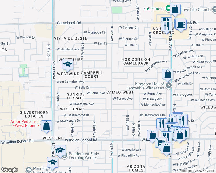 map of restaurants, bars, coffee shops, grocery stores, and more near 4440 North 87th Avenue in Phoenix