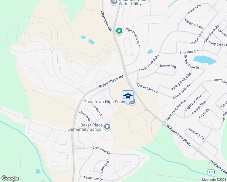 map of restaurants, bars, coffee shops, grocery stores, and more near 2054 Warrior Way in Grovetown
