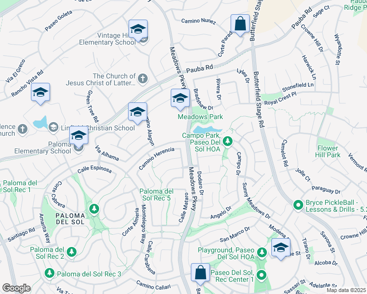map of restaurants, bars, coffee shops, grocery stores, and more near 42890 Via Jumilla in Temecula