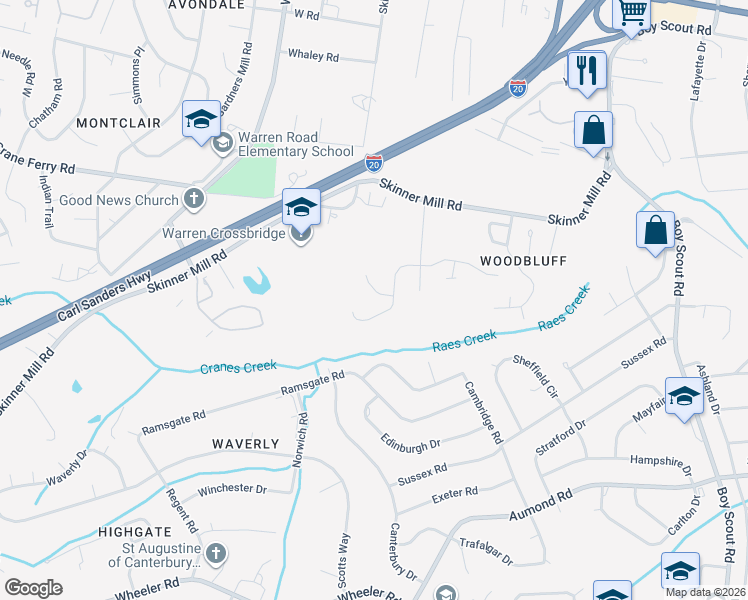 map of restaurants, bars, coffee shops, grocery stores, and more near 409 Normandy Place in Augusta