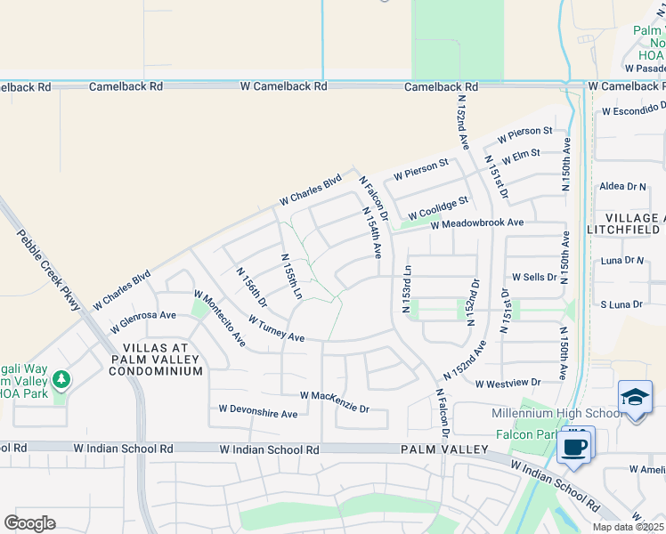 map of restaurants, bars, coffee shops, grocery stores, and more near 15492 West Campbell Avenue in Goodyear
