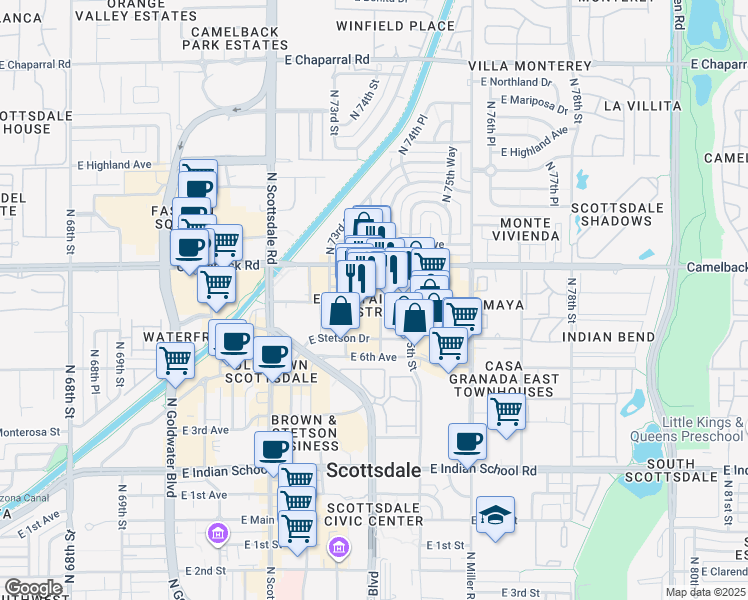 map of restaurants, bars, coffee shops, grocery stores, and more near in Scottsdale