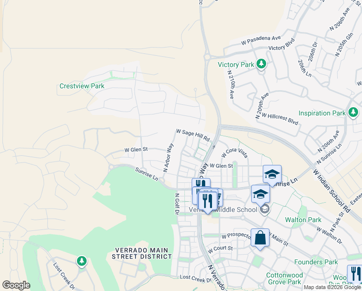 map of restaurants, bars, coffee shops, grocery stores, and more near 4554 North Golf Drive in Buckeye