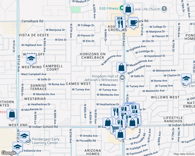 map of restaurants, bars, coffee shops, grocery stores, and more near 4435 North 85th Avenue in Phoenix