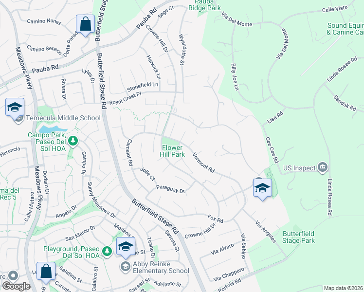 map of restaurants, bars, coffee shops, grocery stores, and more near 42706 Larry Lee Lane in Temecula