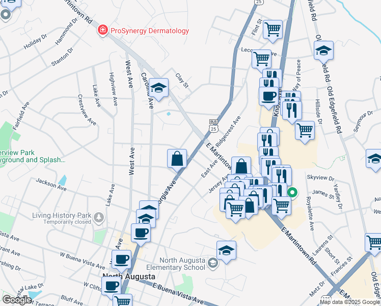 map of restaurants, bars, coffee shops, grocery stores, and more near 93 East Arlington Heights in North Augusta