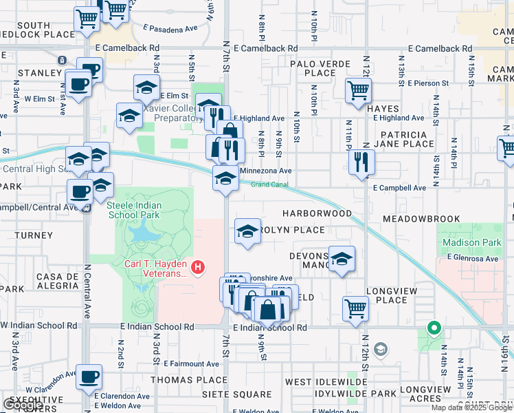 map of restaurants, bars, coffee shops, grocery stores, and more near 815 East Roma Avenue in Phoenix