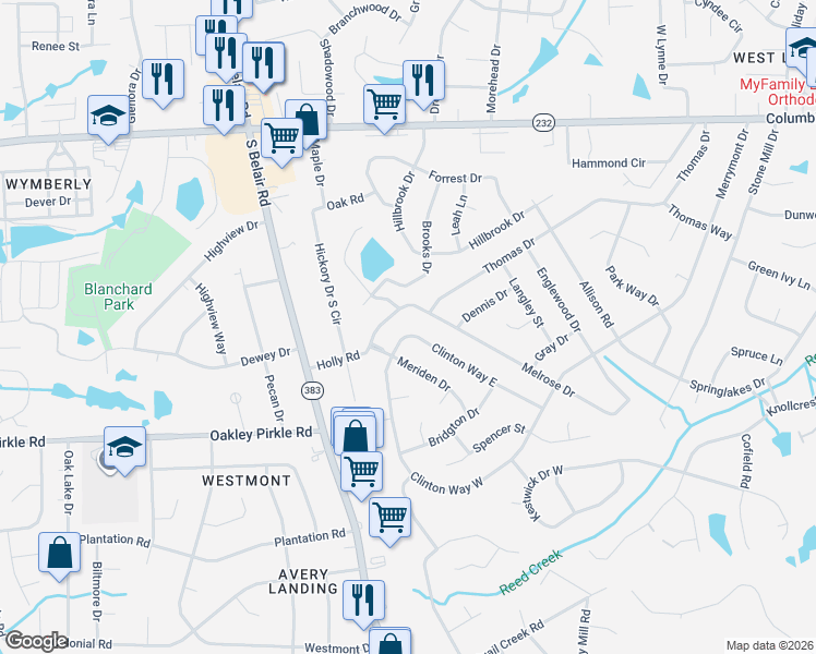 map of restaurants, bars, coffee shops, grocery stores, and more near 4143 Clinton Way East in Martinez