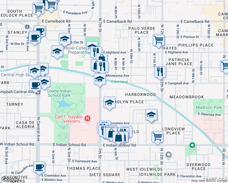 map of restaurants, bars, coffee shops, grocery stores, and more near 815 East Roma Avenue in Phoenix