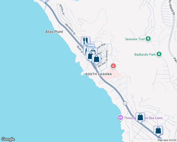 map of restaurants, bars, coffee shops, grocery stores, and more near 31755 Coast Highway in Laguna Beach