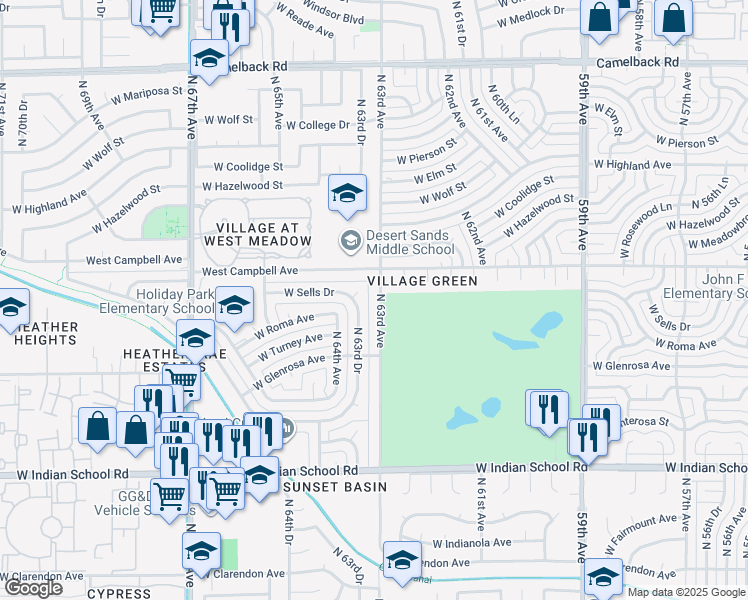 map of restaurants, bars, coffee shops, grocery stores, and more near 4410 North 63rd Avenue in Phoenix