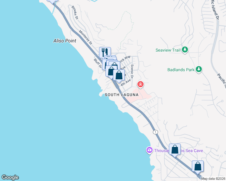 map of restaurants, bars, coffee shops, grocery stores, and more near 31755 Coast Highway in Laguna Beach