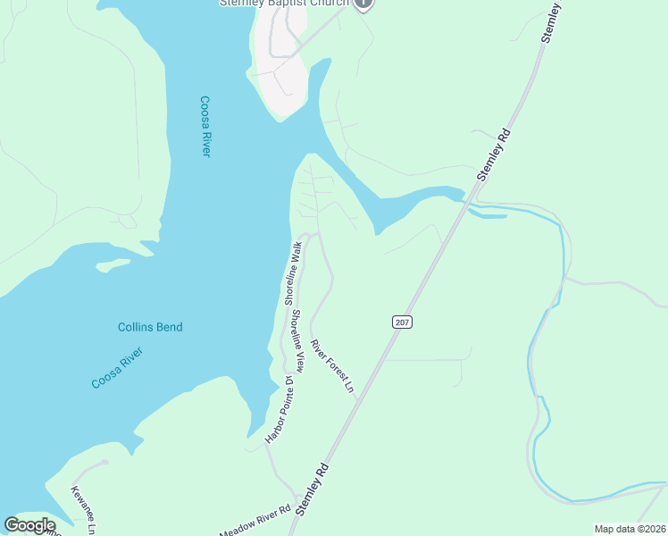 map of restaurants, bars, coffee shops, grocery stores, and more near 475 River Forest Lane in Talladega
