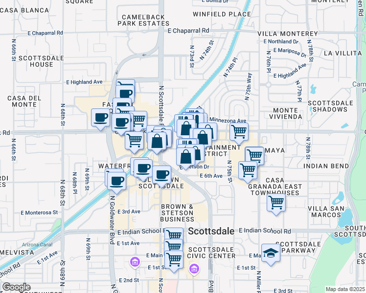 map of restaurants, bars, coffee shops, grocery stores, and more near 416 North Brown Avenue in Scottsdale