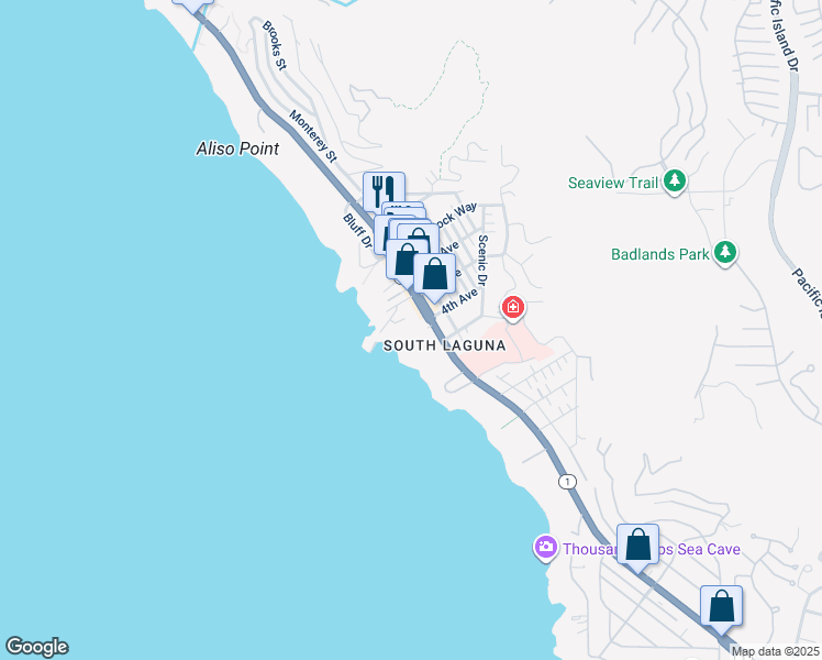 map of restaurants, bars, coffee shops, grocery stores, and more near in Laguna Beach