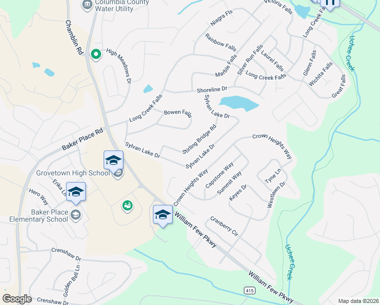 map of restaurants, bars, coffee shops, grocery stores, and more near 540 Stirling Bridge Road in Grovetown