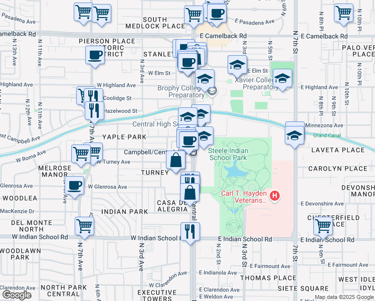 map of restaurants, bars, coffee shops, grocery stores, and more near in Phoenix