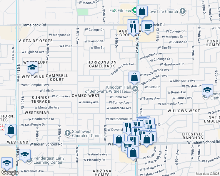 map of restaurants, bars, coffee shops, grocery stores, and more near 4435 North 85th Avenue in Phoenix