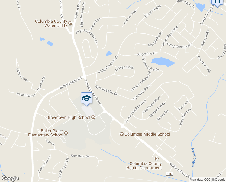 map of restaurants, bars, coffee shops, grocery stores, and more near 2137 Sylvan Lake Drive in Grovetown