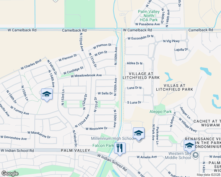 map of restaurants, bars, coffee shops, grocery stores, and more near 15045 West Campbell Avenue in Goodyear