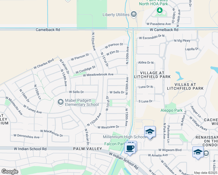 map of restaurants, bars, coffee shops, grocery stores, and more near 15161 West Campbell Avenue in Goodyear